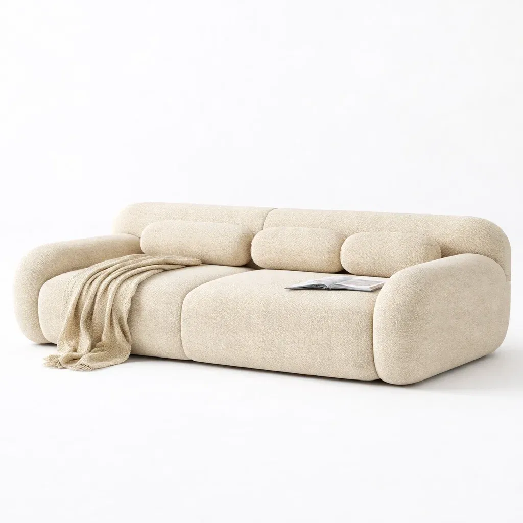 Canape contemporain tissu beige a trois places larges-LayoutLuxe
