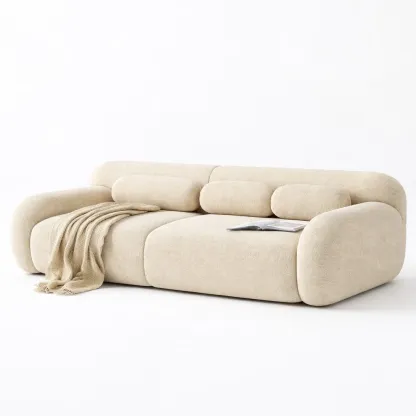 Canape contemporain tissu beige a trois places larges-LayoutLuxe