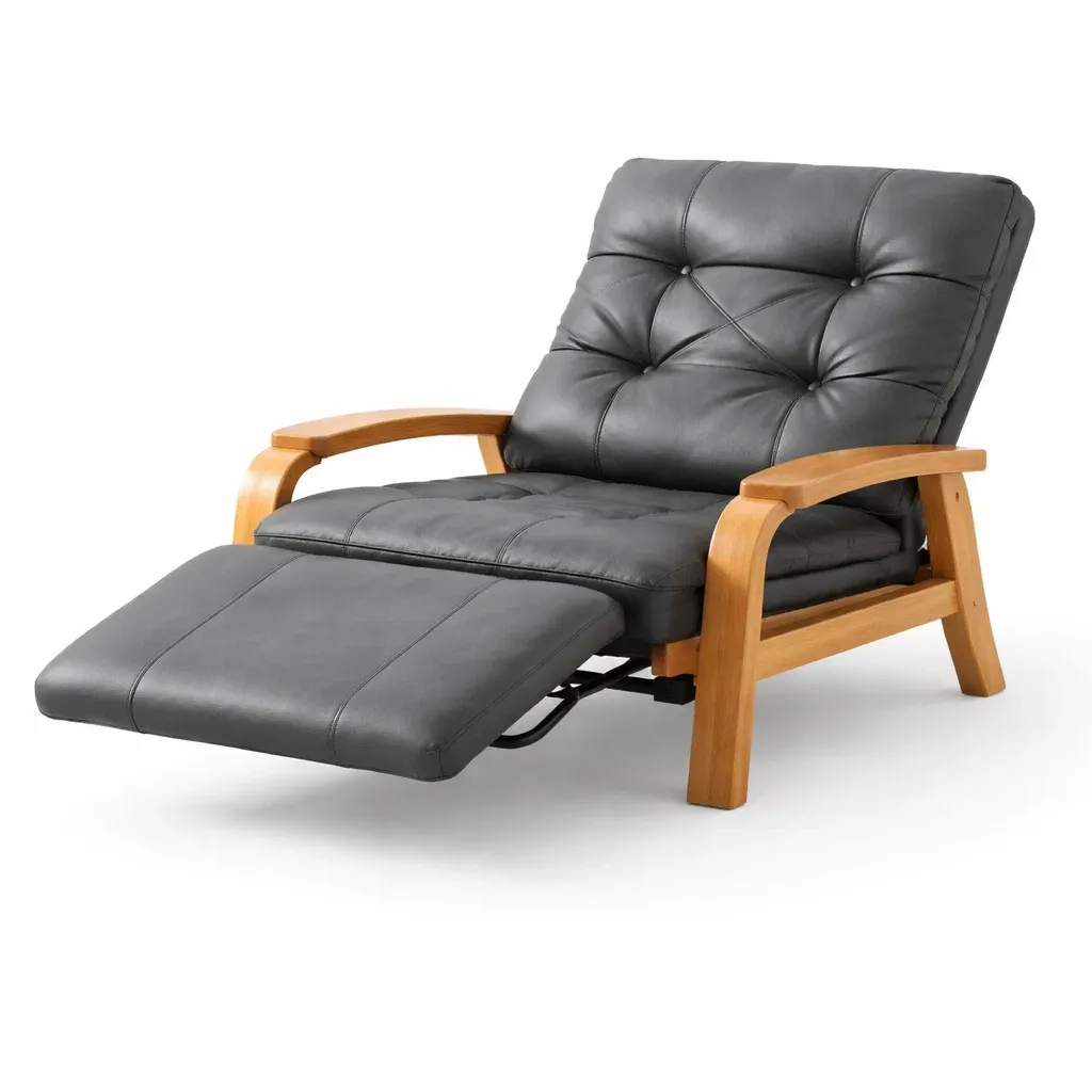 Fauteuil relax tissu gris avec repose pieds-LayoutLuxe