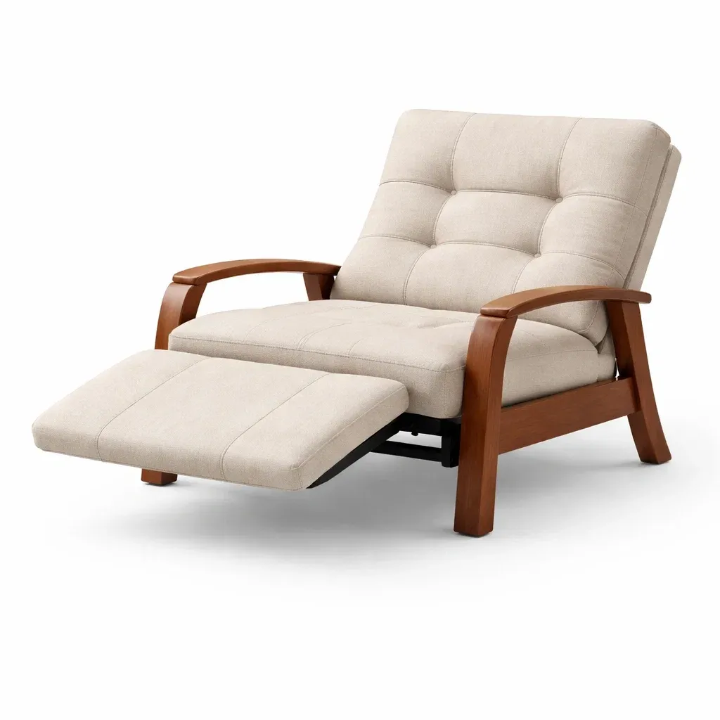 Fauteuil relax tissu beige avec repose pieds-LayoutLuxe
