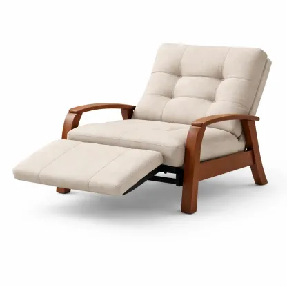 Fauteuil relax tissu beige avec repose pieds-LayoutLuxe