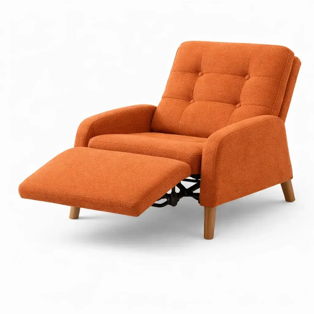 Fauteuil relax tissu orange avec repose pieds-LayoutLuxe