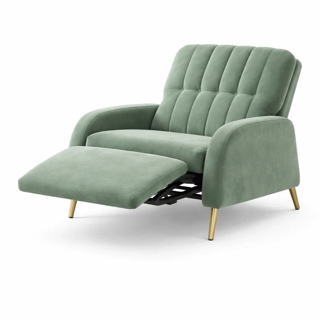 Fauteuil relax tissu vert avec repose pieds-LayoutLuxe