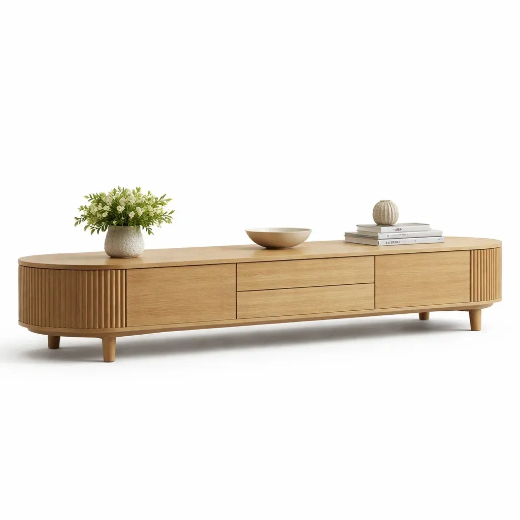 Meuble TV bas en bois-LayoutLuxe