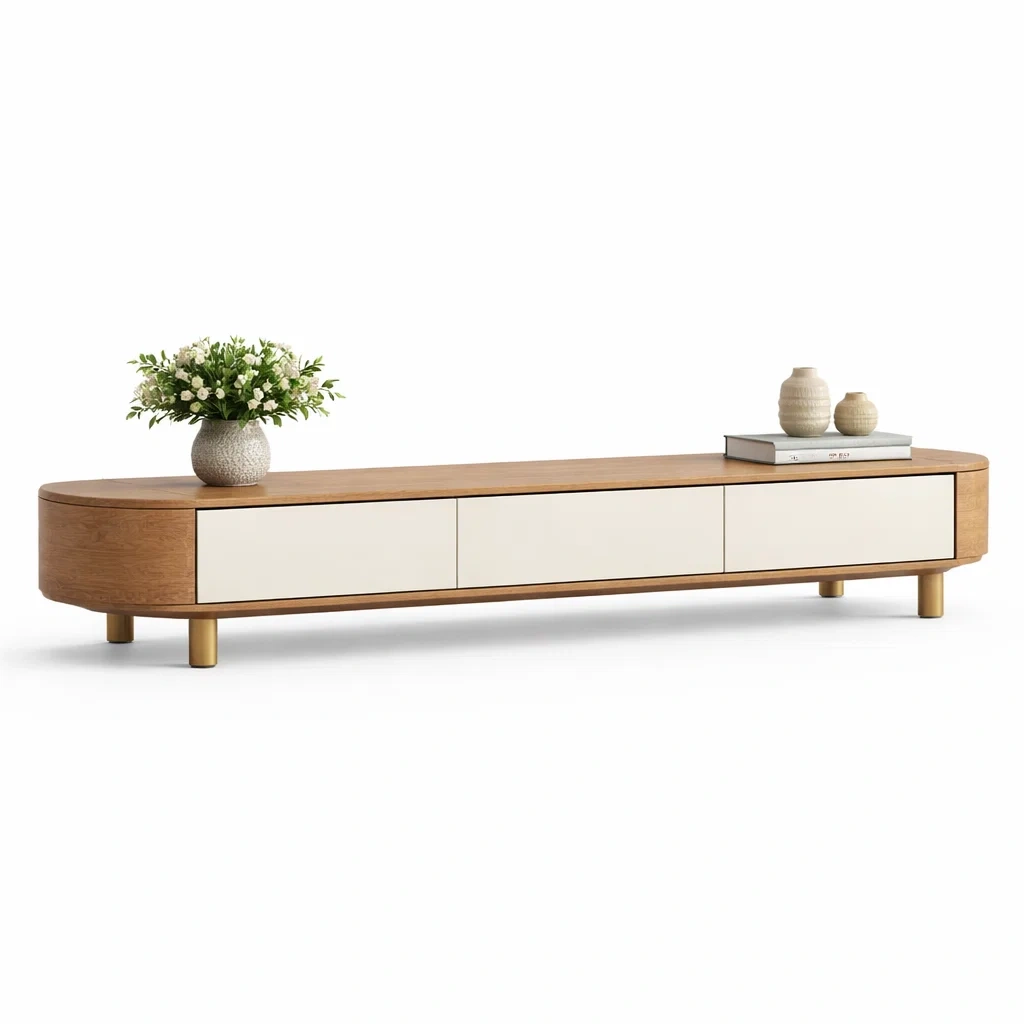 Meuble TV bas avec facade claire-LayoutLuxe