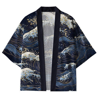 Tokyo-Lion Golden Lines Of Waves Kimono Cardigan