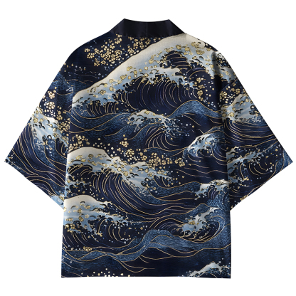Tokyo-Lion Golden Lines Of Waves Kimono Cardigan