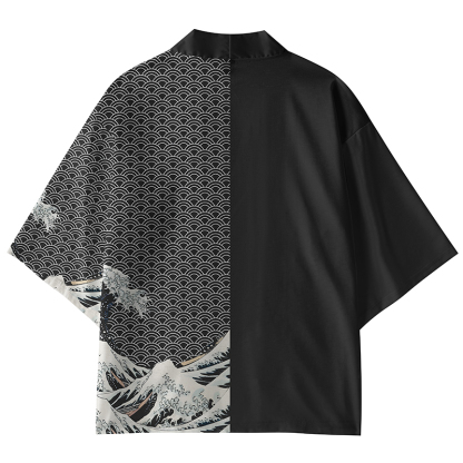 Tokyo-Lion Half Of The Wave Pattern Kimono Cardigan