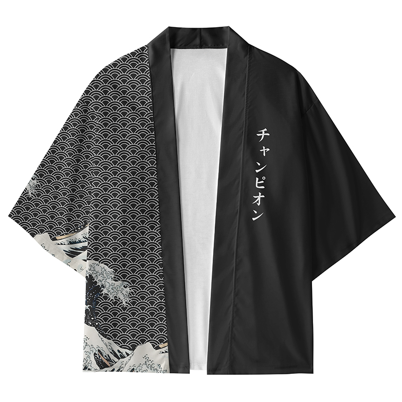 Tokyo-Lion Half Of The Wave Pattern Kimono Cardigan