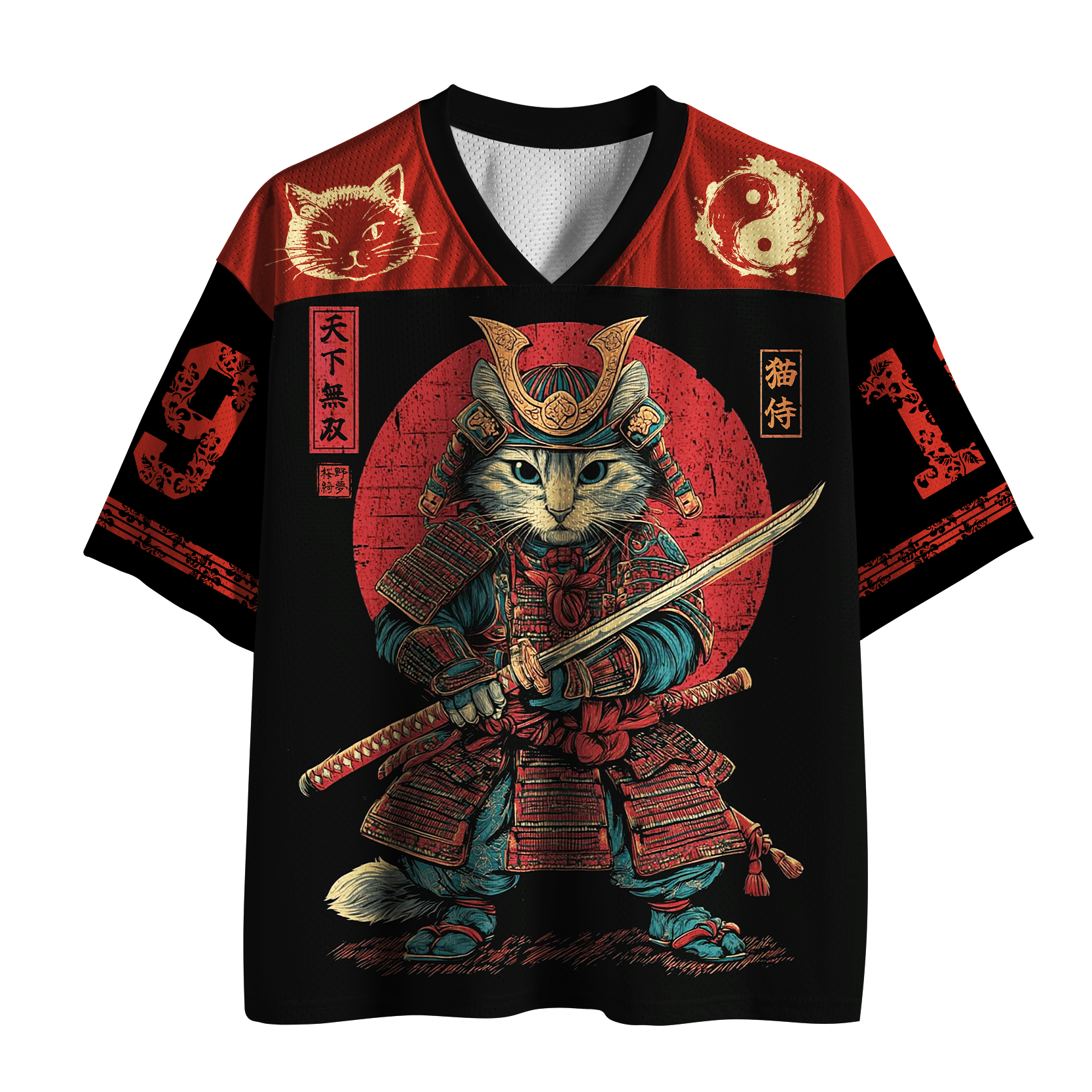 Tokyo-Lion The Crimson Blade Samurai Cat Mesh Jersey-Tokyo-Lion
