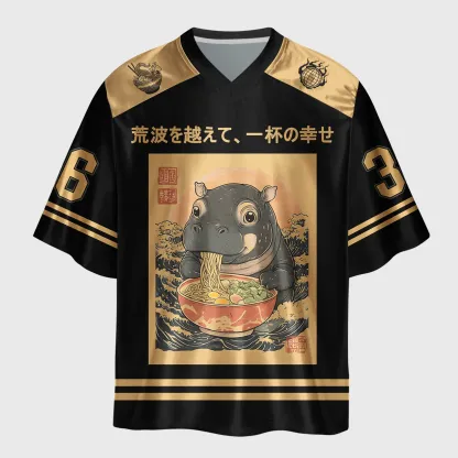 Tokyo-Lion Moo Deng Eat Ramen Glossy Oversized Jersey