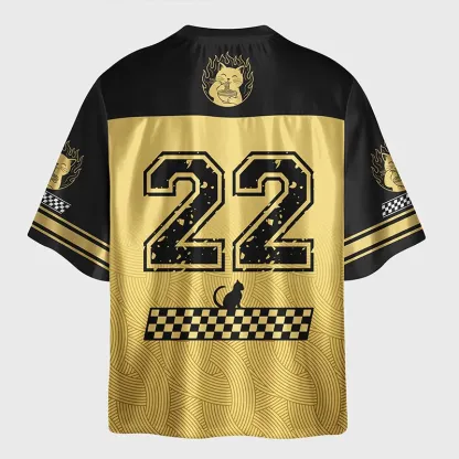 Tokyo-Lion Cute Black Cat Eating Ramen Japan Glossy Oversized Jersey