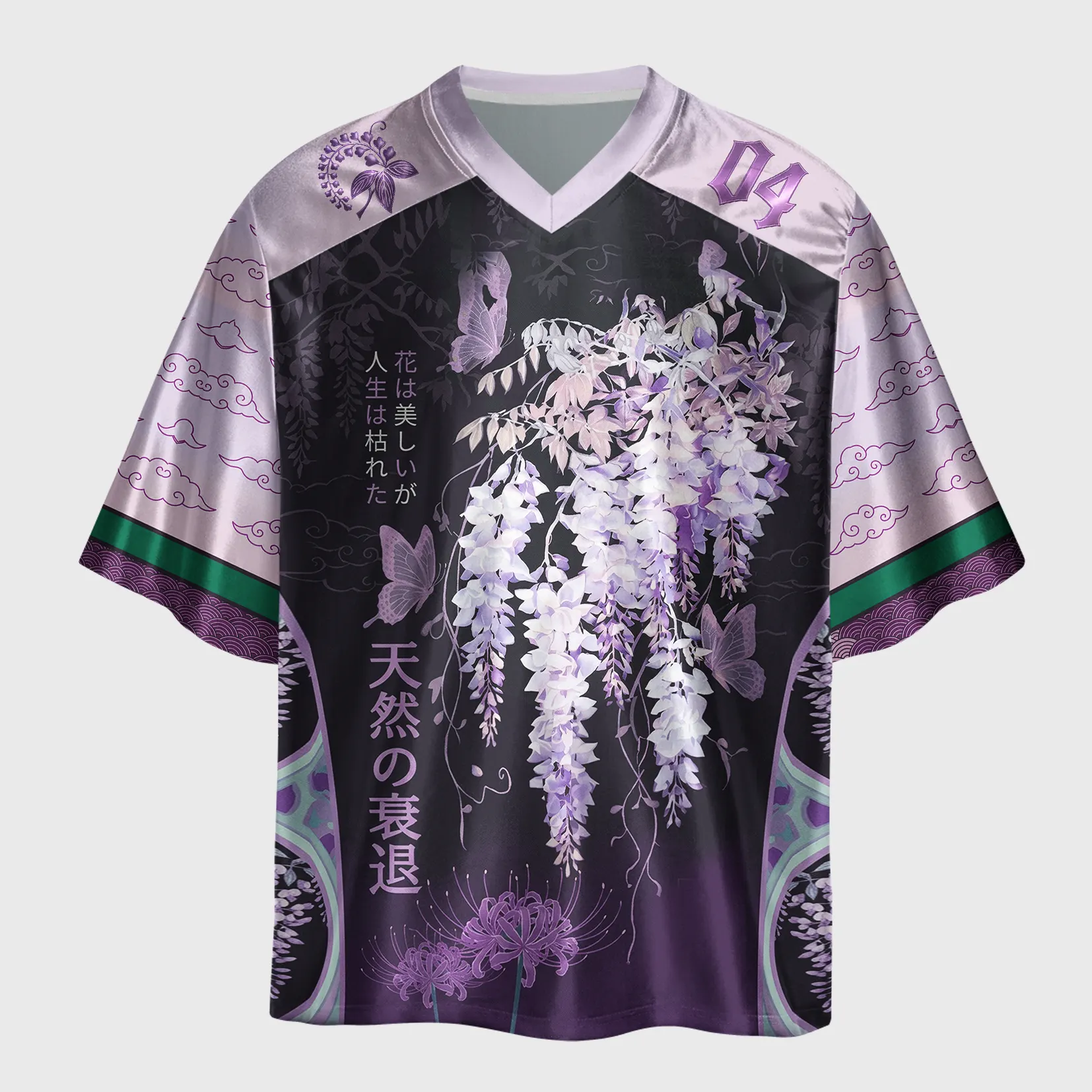 Tokyo-Lion Wisteria Jpanese Flowers Glossy Oversized Jersey