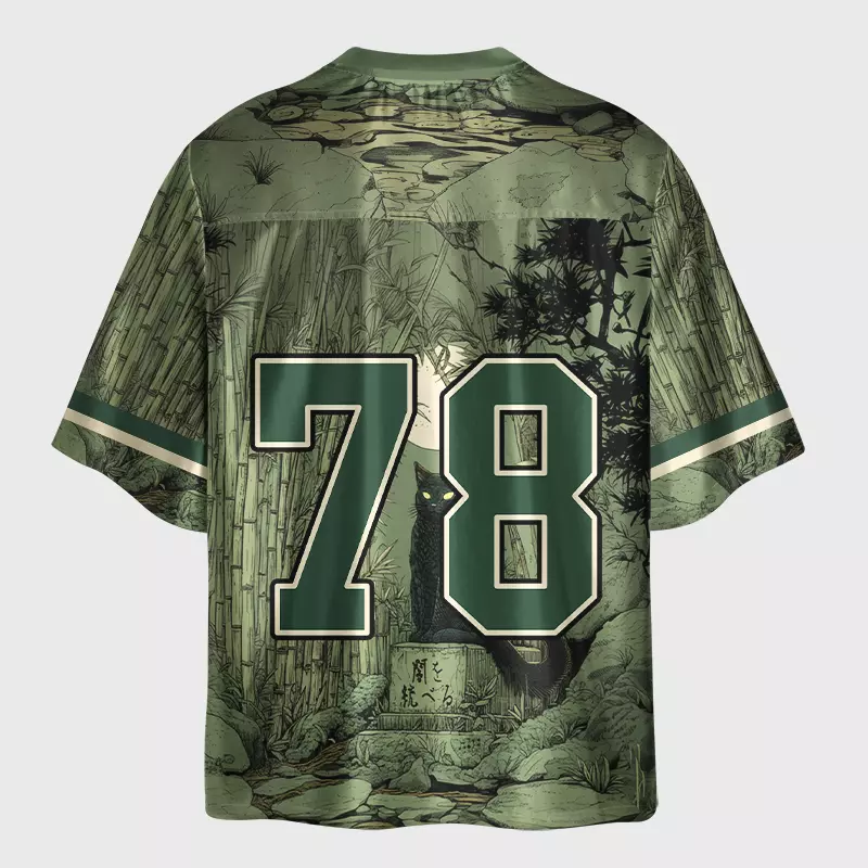 Tokyo-Lion Green Bamboo Forest Cat Glossy Oversized Jersey