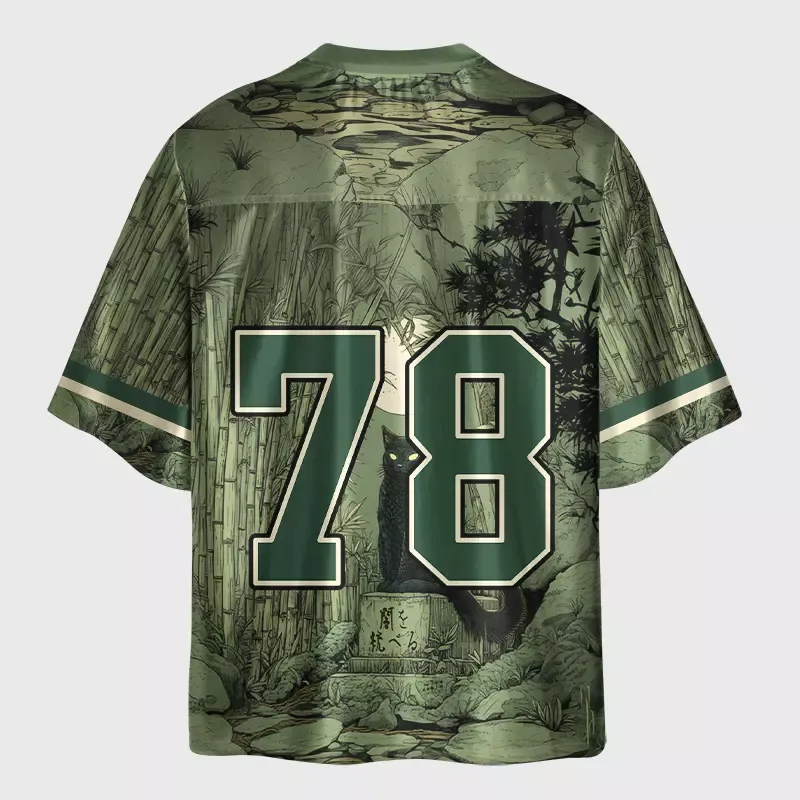 Tokyo-Lion Green Bamboo Forest Cat Glossy Oversized Jersey