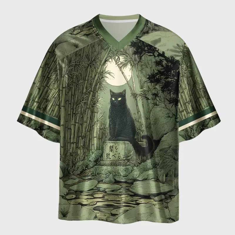 Tokyo-Lion Green Bamboo Forest Cat Glossy Oversized Jersey