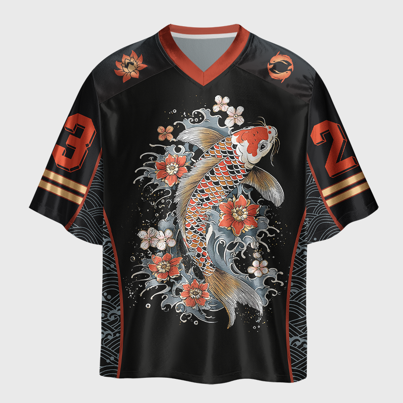 Tokyo-Lion Sacred Lotus&Rising Koi Glossy Oversized Jersey