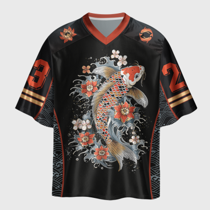 Tokyo-Lion Sacred Lotus&Rising Koi Glossy Oversized Jersey