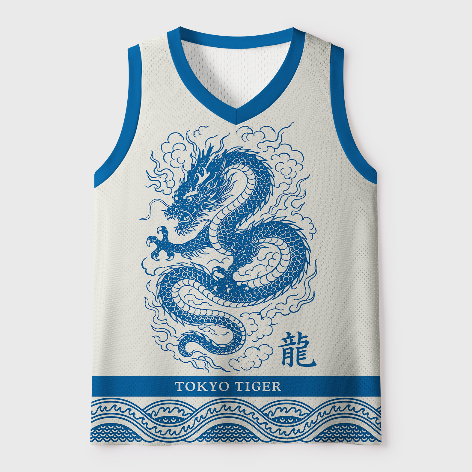 Tokyo-Lion Azure Dragon Porcelain Mesh Tank Top-Tokyo-Lion