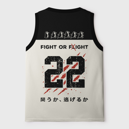 Tokyo-Lion Woodblock Penguin:Fight Or Flight Mesh Tank Top-Tokyo-Lion