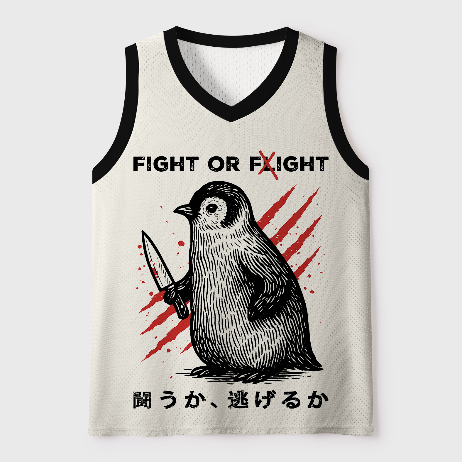Tokyo-Lion Woodblock Penguin:Fight Or Flight Mesh Tank Top-Tokyo-Lion