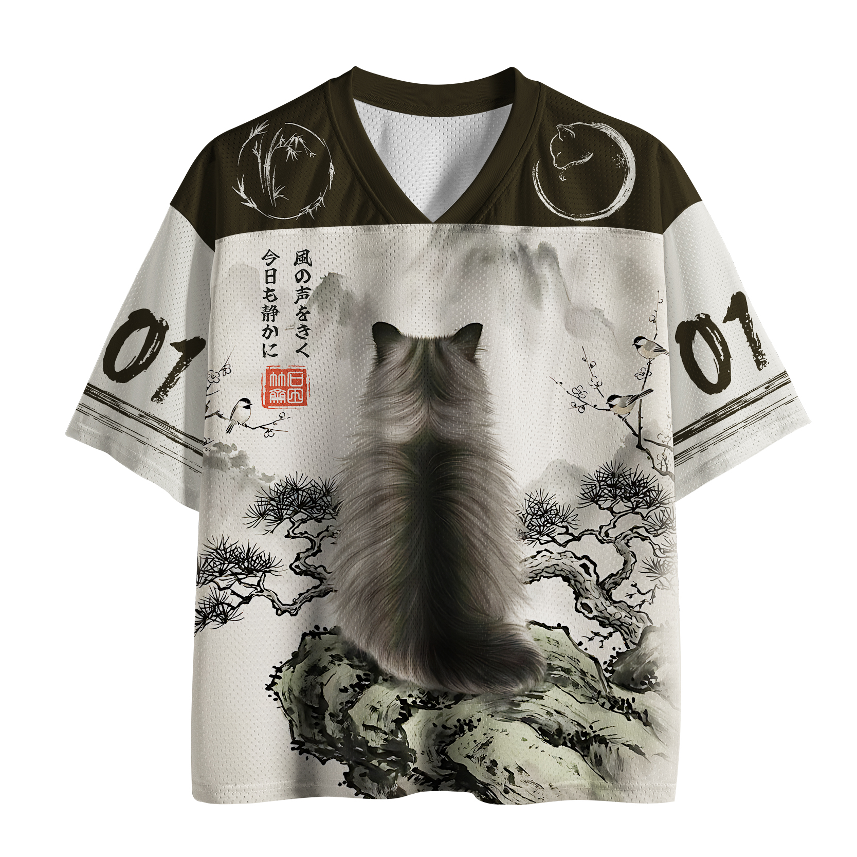 Tokyo-Lion Cat's Back Ink Painting Mesh Jersey