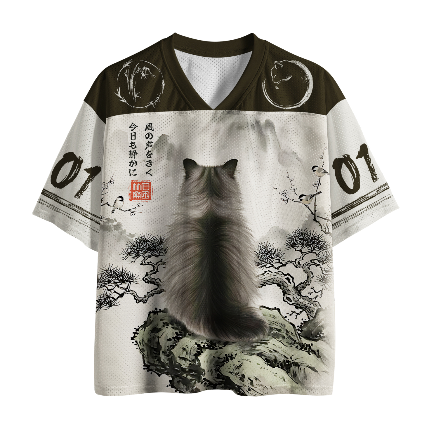Tokyo-Lion Cat's Back Ink Painting Mesh Jersey