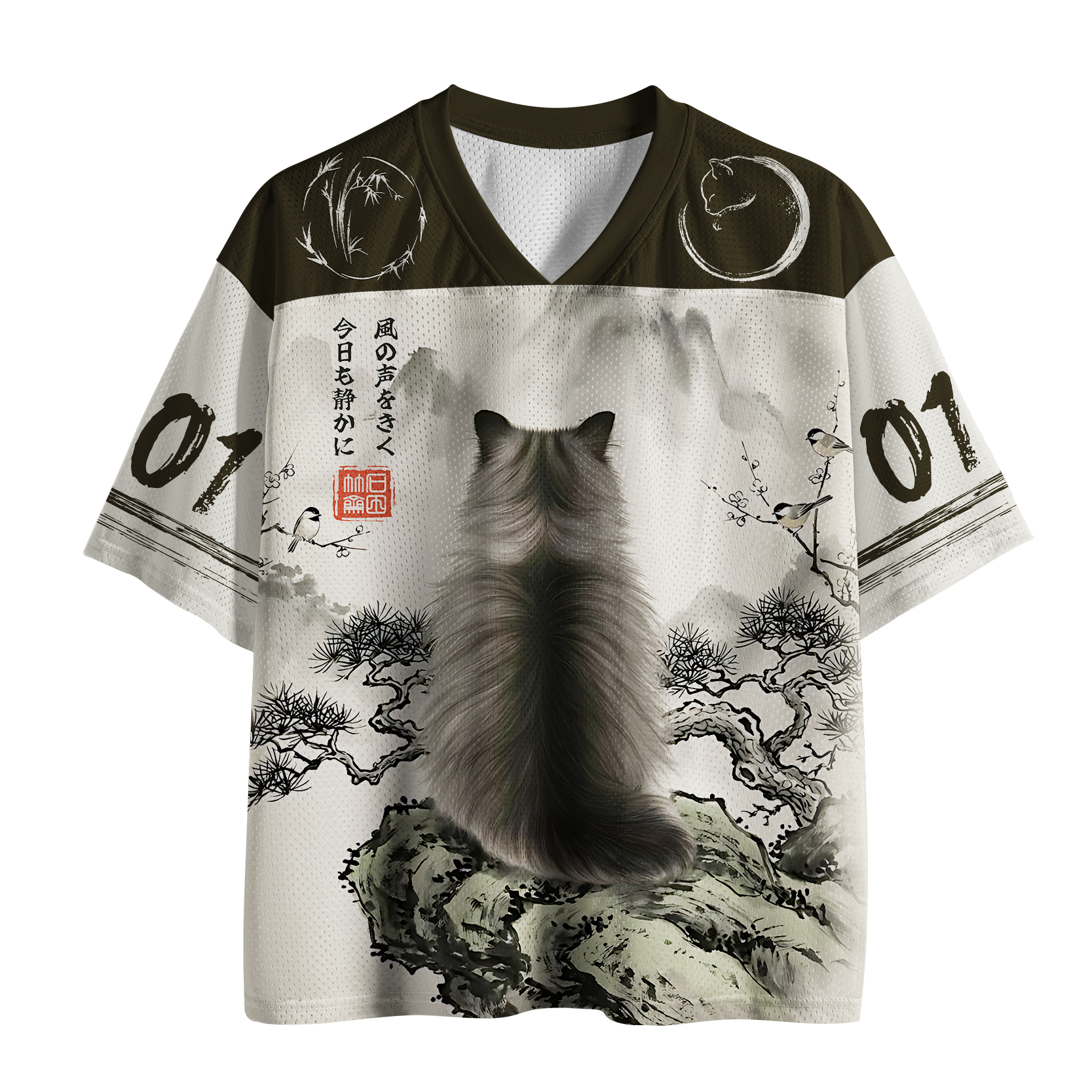 Tokyo-Lion Cat's Back Ink Painting Mesh Jersey