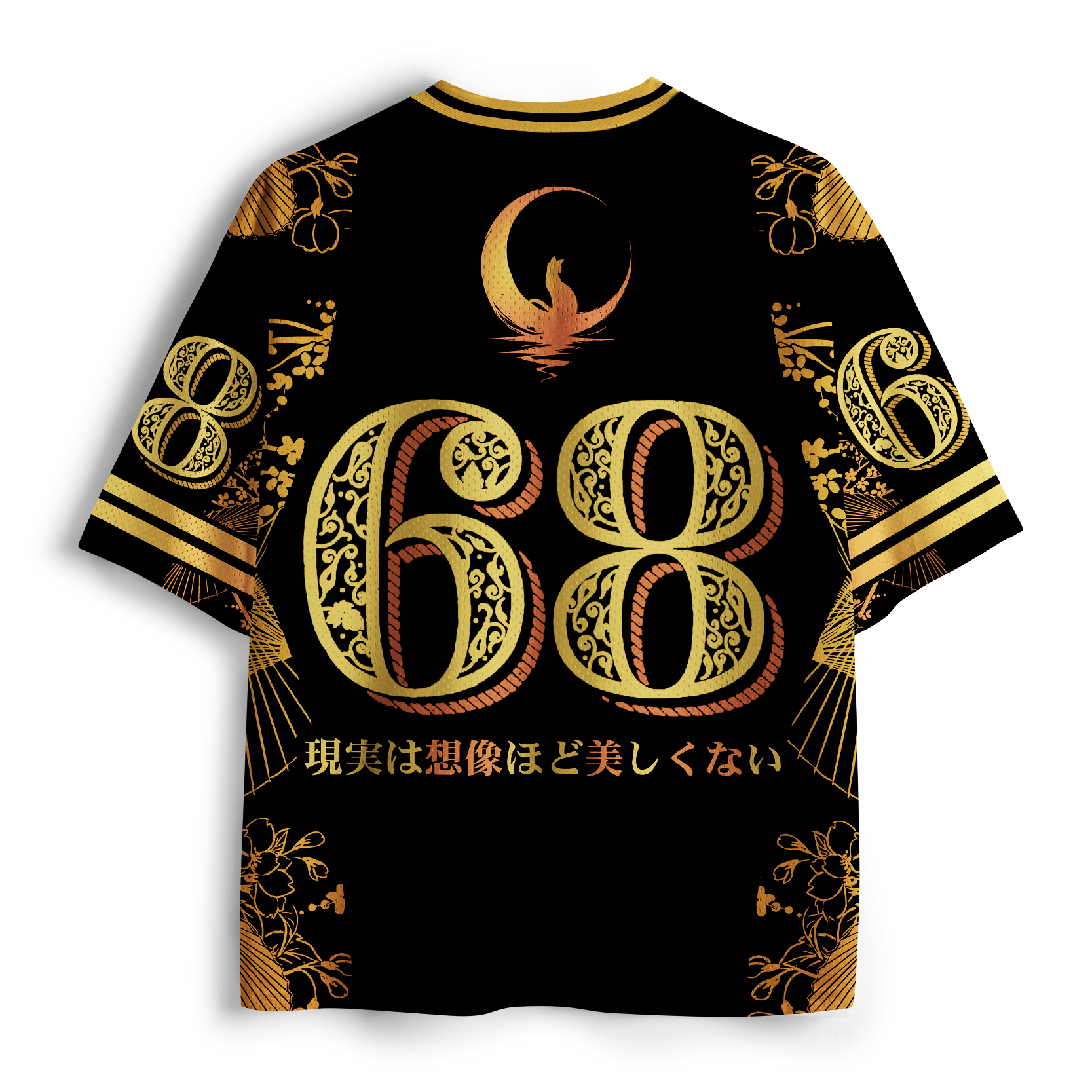 Tokyo-Lion Black Cat&Peony Mesh Jersey