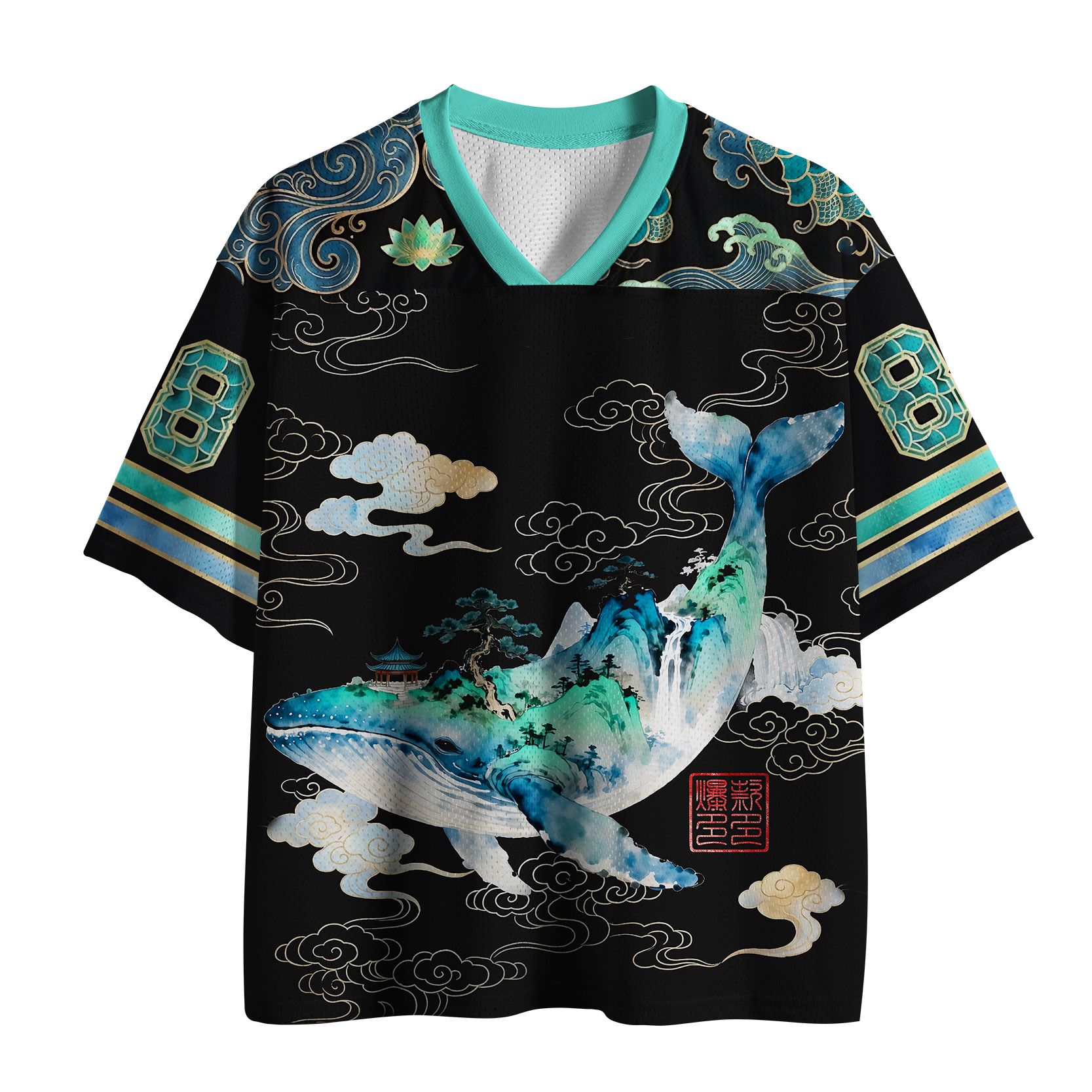 Tokyo-Lion Whale Ink Painting Landscape Mesh Jersey