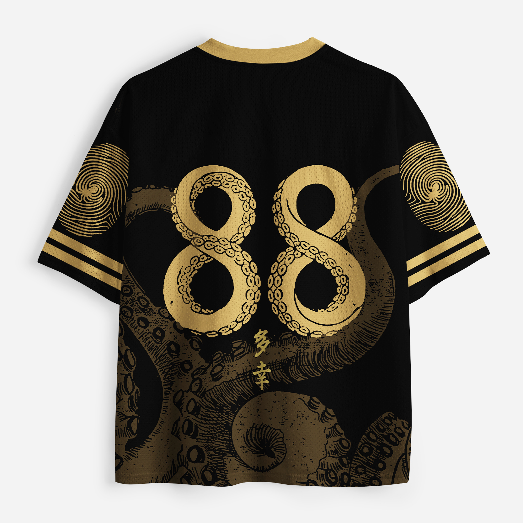 Tokyo-Lion Octopus Japanese Gold Print Tattoo Mesh Jersey
