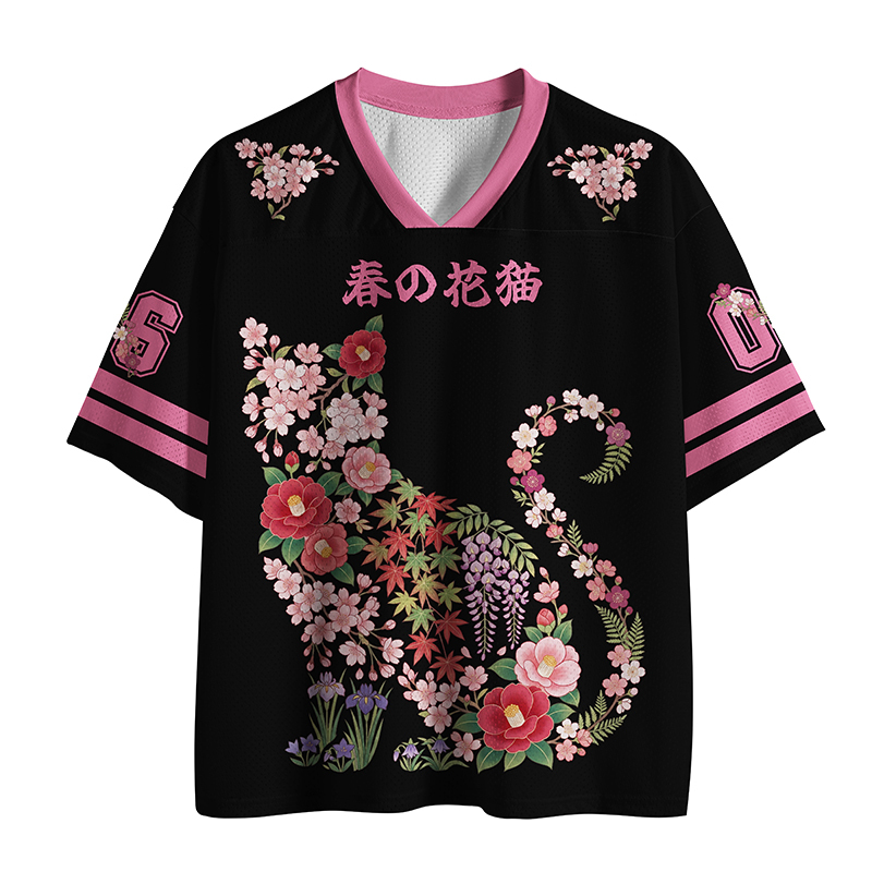 Tokyo-lion Spring Floral Cat Mesh Jersey