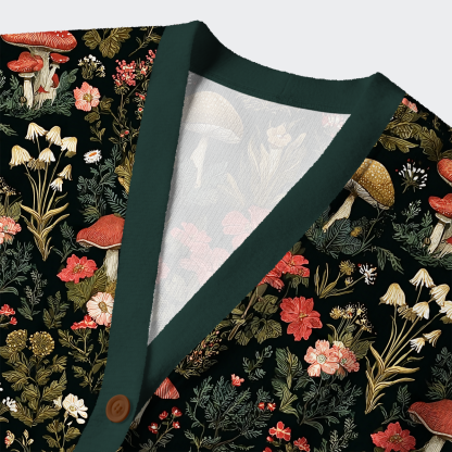 Tokyo-Lion Enchanted Forest Mushroom Ugly Cardigan Sweater