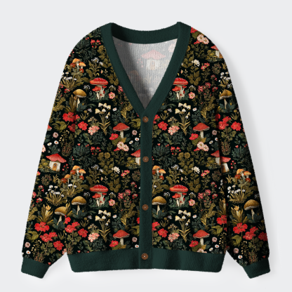 Tokyo-Lion Enchanted Forest Mushroom Ugly Cardigan Sweater
