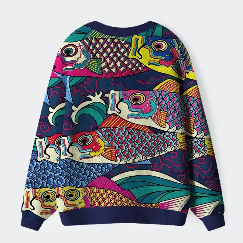 Tokyo-Lion Colorful Japanese Koinobori Ugly Cardigan Sweater