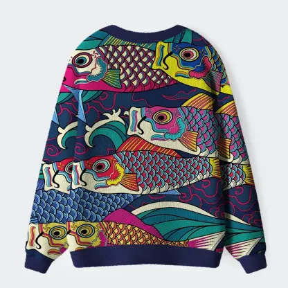 Tokyo-Lion Colorful Japanese Koinobori Ugly Cardigan Sweater