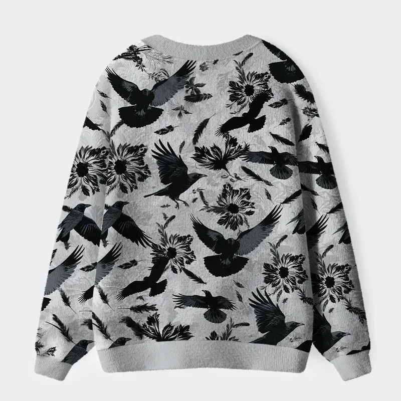 Tokyo-Lion Crows Amongst Blossoms Ugly Cardigan Sweater