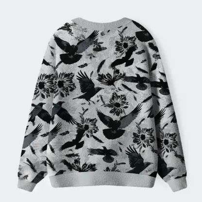 Tokyo-Lion Crows Amongst Blossoms Ugly Cardigan Sweater
