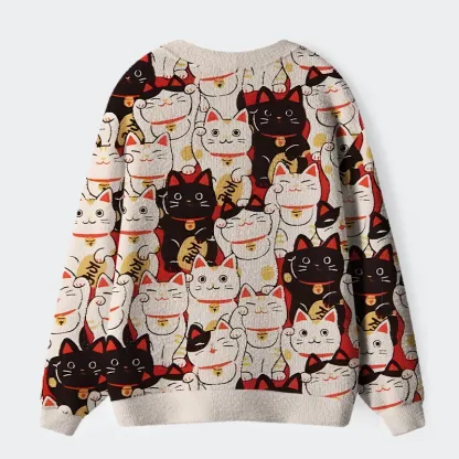 Tokyo-Lion Lucky Cat Ugly Cardigan Sweater