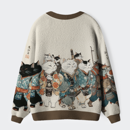Tokyo-Lion Samurai Cats Assemble Ugly Cardigan Sweater