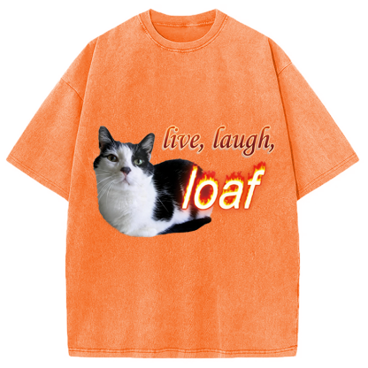 Tokyolion Live Laugh Loaf Cat Washed T-Shirt-Tokyo-Lion