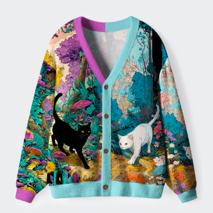 Tokyo-Lion A Tale Of Two Cats In An Enchanted Forest Ugly Cardigan Sweater