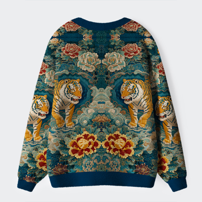 Tokyo-Lion Imperial Tiger Tapestry Ugly Cardigan Sweater