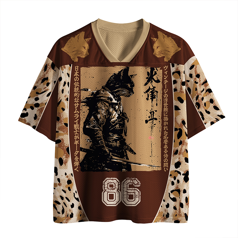Tokyo-Lion Cat Samurai Retro Mesh Jersey