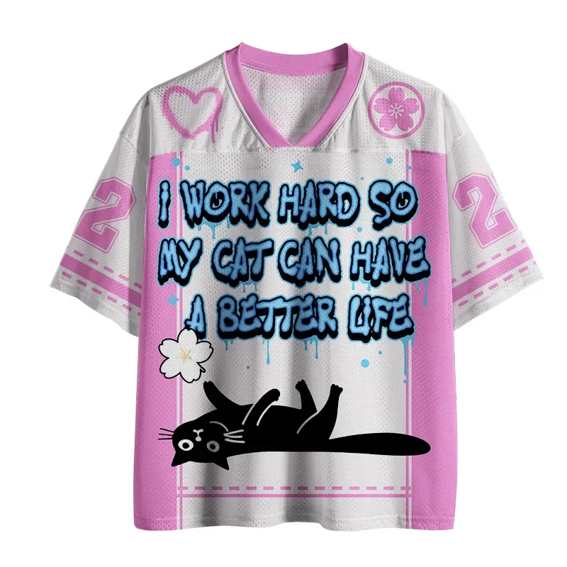 Tokyo-Lion I Work Hard Funny Cat Mesh Jersey-Tokyo-Lion
