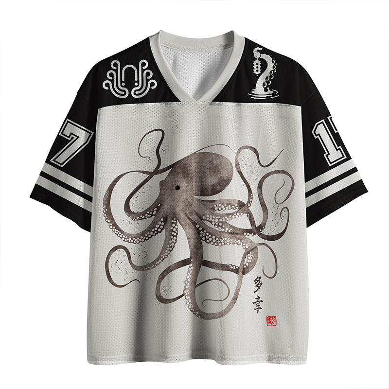 Tokyo-Lion Octopus Japanese Calligraphy Mesh Jersey