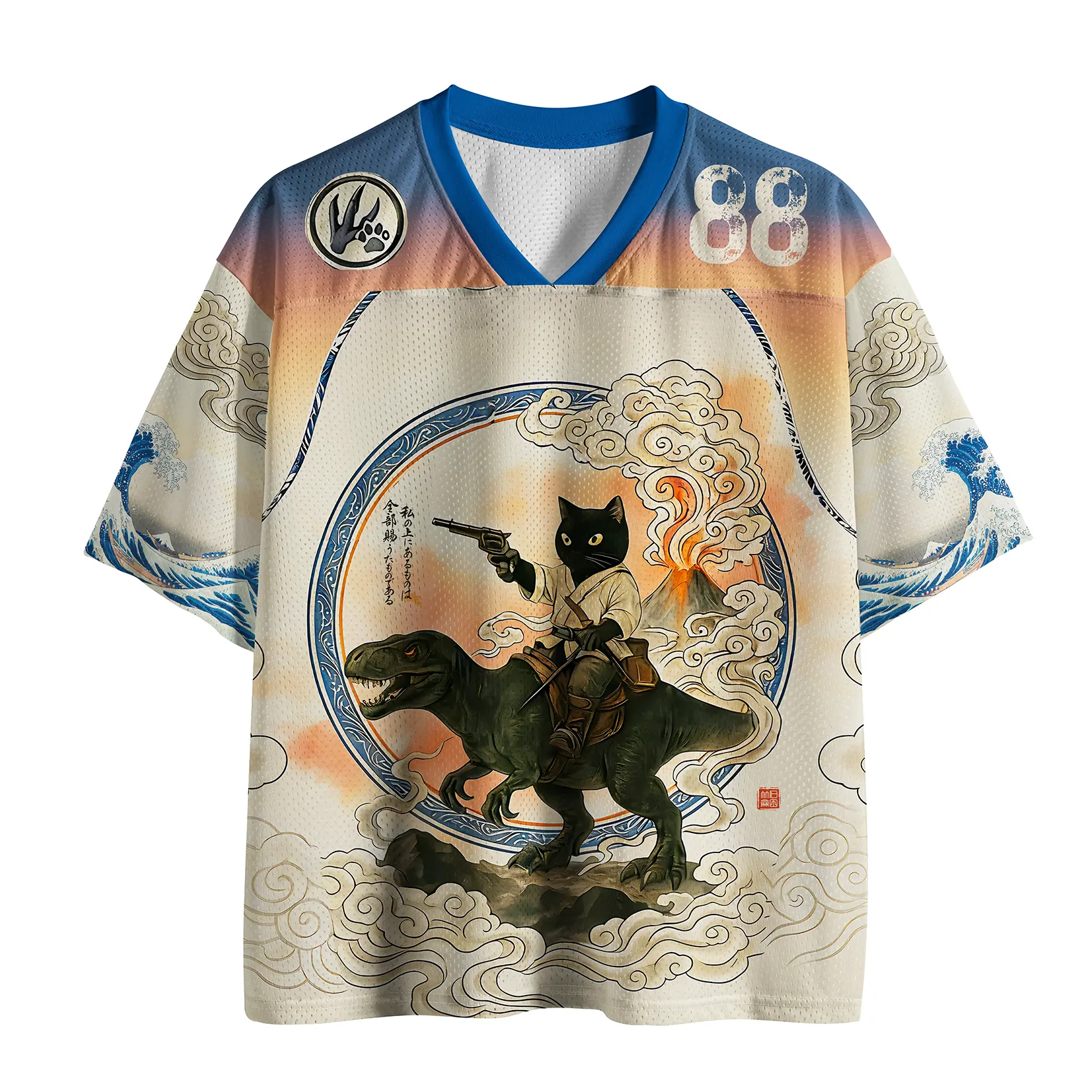 Tokyo-Lion Cat Riding A Dinosaur Mesh Jersey