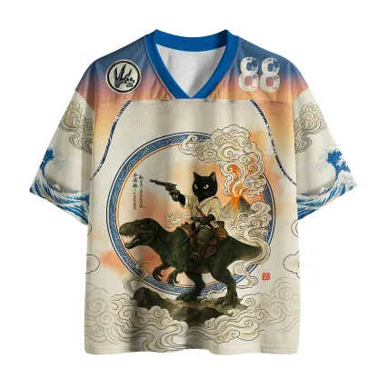 Tokyo-Lion Cat Riding A Dinosaur Mesh Jersey