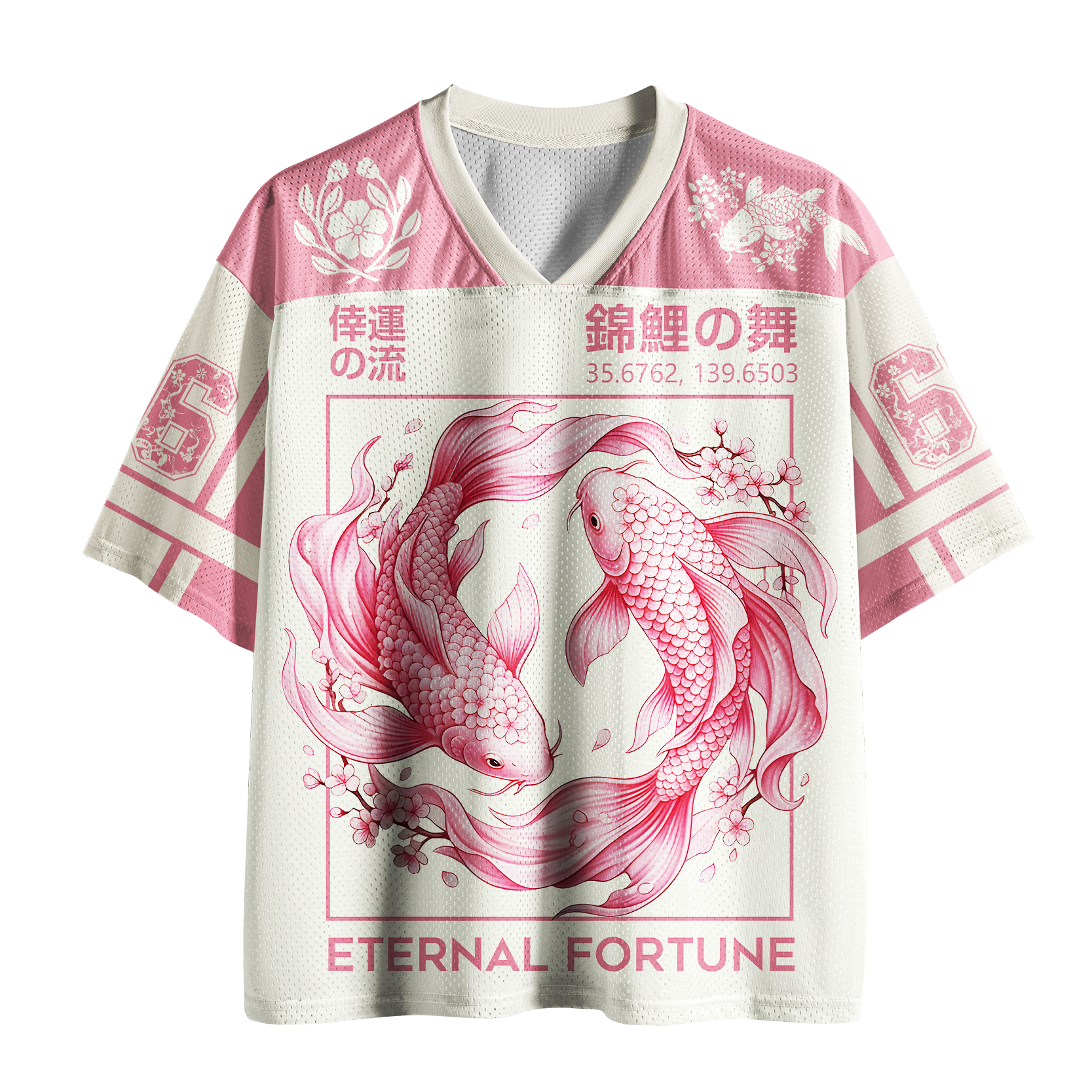 Tokyo-Lion Sakura Flow: Twin Koi Mesh Jersey