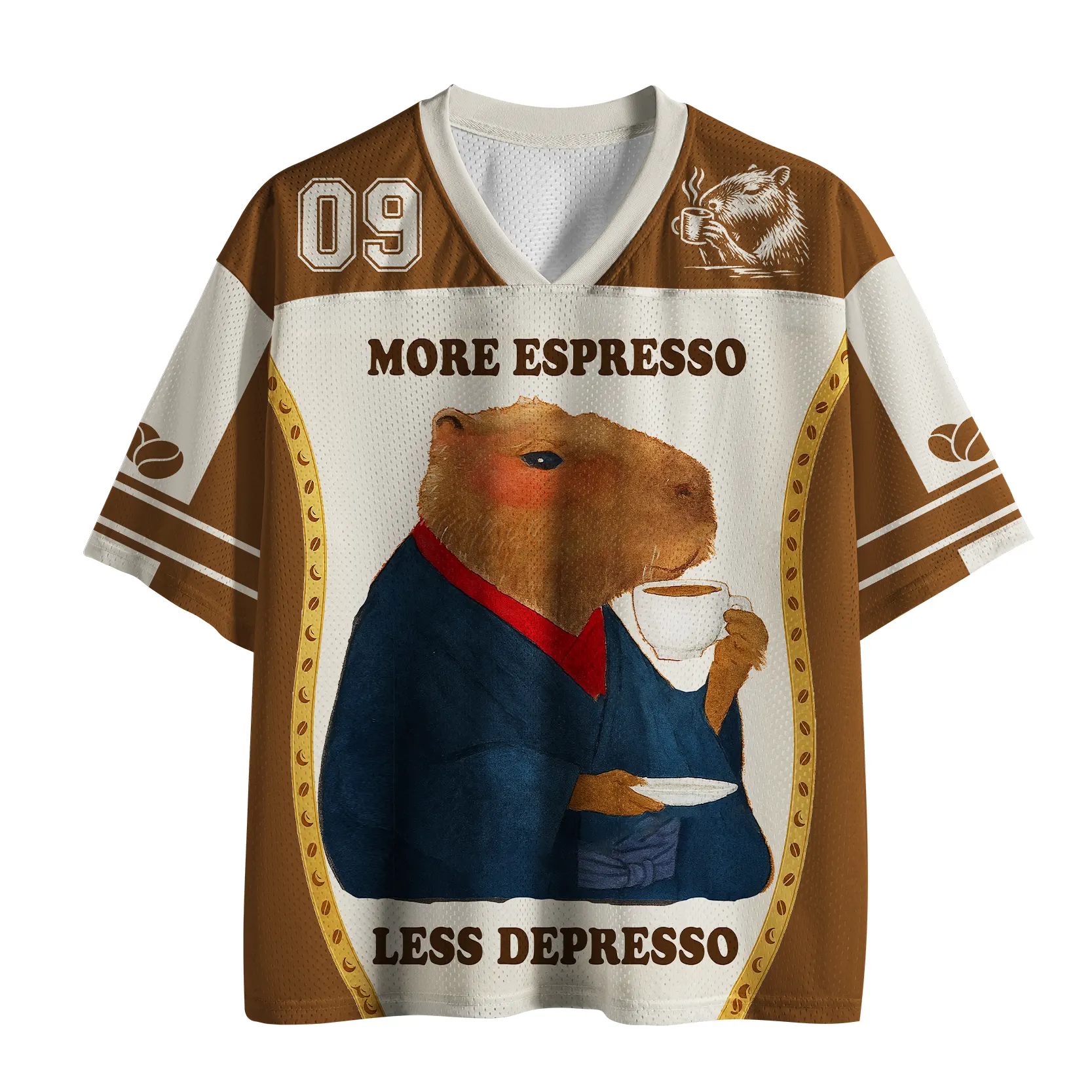 Tokyo-Lion The Elegant Capybara Drinking Coffee Mesh Jersey-Tokyo-Lion